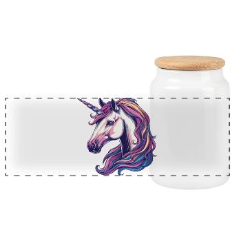 Licorne fantaisie avec crinière arc-en-ciel - Boîte à biscuits avec couvercle en bois - blanc - Devant