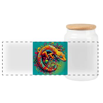 Gecko - Panoramic Cookie Jar with Wooden Lid - white - Front