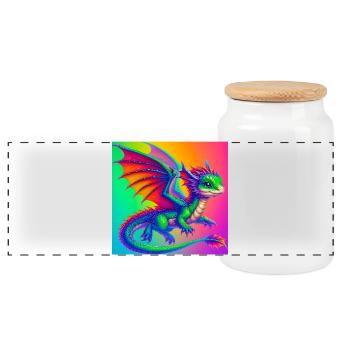 dragon - Panoramic Cookie Jar with Wooden Lid - white - Front