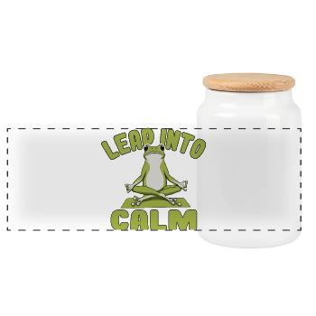 Frog Zen Yoga Pose Illustration - Panoramic Cookie Jar with Wooden Lid - white - Front