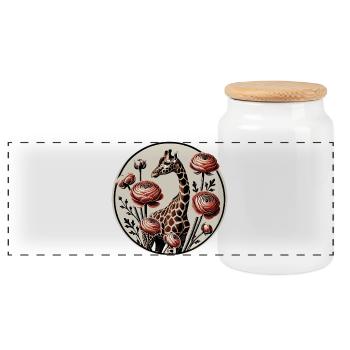 Giraffe and Floral Mandala Design - Panoramic Cookie Jar with Wooden Lid - white - Front