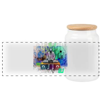 DJ dynamique avec des designs techno colorés - Boîte à biscuits avec couvercle en bois - blanc - Devant