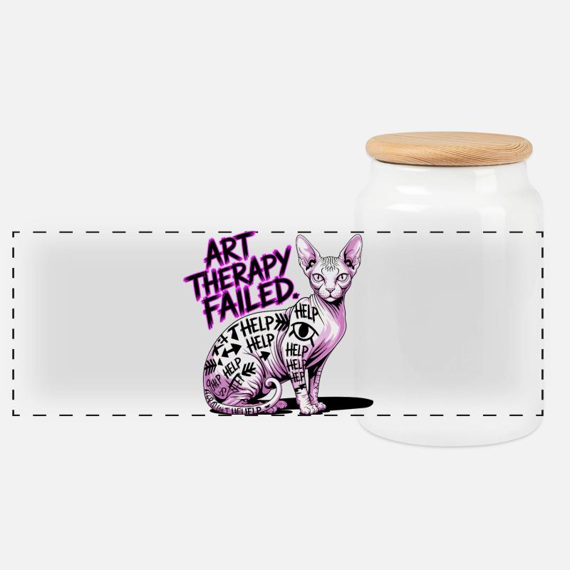 Cat Art Therapy Fail - Panoramic Cookie Jar with Wooden Lid - white