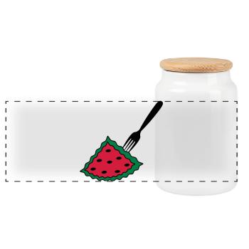Melon avec fourchette - Boîte à biscuits avec couvercle en bois - blanc - Devant