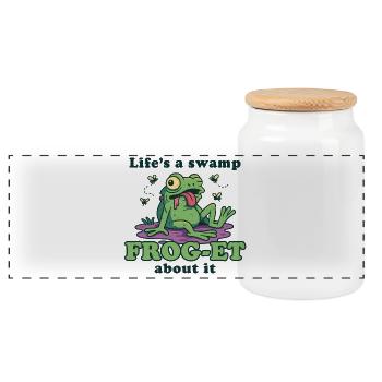 Sumpffrosch-Meme: Frosch-ET Es - Panorama Keksdose mit Holzdeckel - Weiß - Vorne