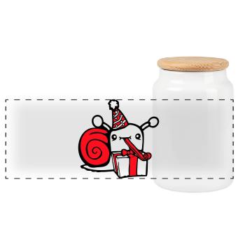 Snail Birthday Party Gifts Hat Cute - Panoramic Cookie Jar with Wooden Lid - white - Front