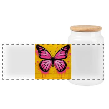 butterfly - Panoramic Cookie Jar with Wooden Lid - white - Front