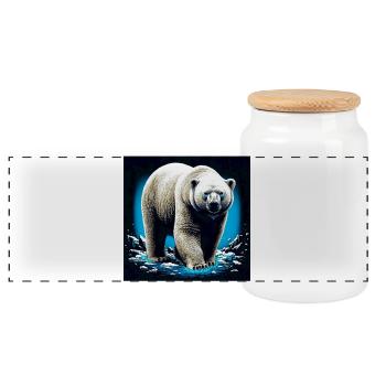 polar bear - Panoramic Cookie Jar with Wooden Lid - white - Front