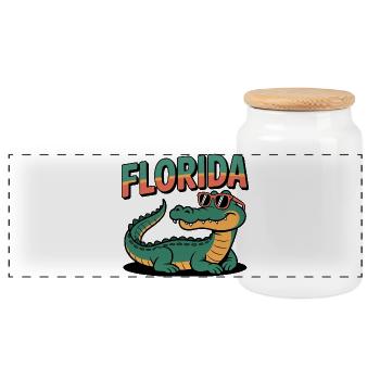 Florida Alligator - Panoramic Cookie Jar with Wooden Lid - white - Front