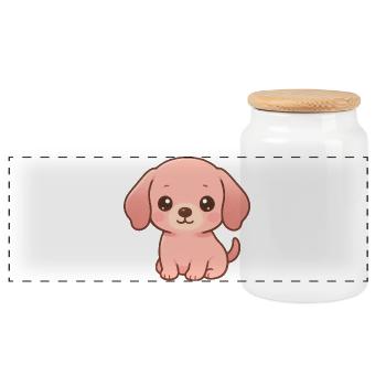Niedlicher rosa Dackel Welpe Kawaii Cartoon - Panorama Keksdose mit Holzdeckel - Weiß - Vorne