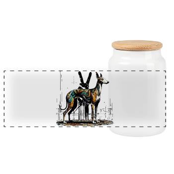 Galgo StreetArt No.04b - Panoramic Cookie Jar with Wooden Lid - white - Front