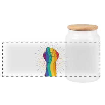 Regenbogenfist der Vielfalt - Panorama Keksdose mit Holzdeckel - Weiß - Vorne