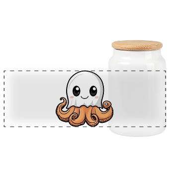 Octopus Halloween Ghost - Panoramic Cookie Jar with Wooden Lid - white - Front