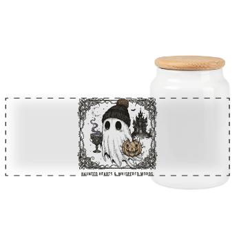 Haunted Ghost Style - Panoramic Cookie Jar with Wooden Lid - white - Front