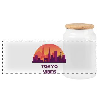 Tokyo Vibes Sonnenuntergang Skyline Silhouette  - Panorama Keksdose mit Holzdeckel - Weiß - Vorne