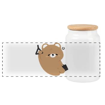 Kawaii Bear Tired - Panoramic Cookie Jar with Wooden Lid - white - Front