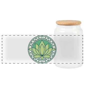 Zen Green Lotus Mandala - Panoramic Cookie Jar with Wooden Lid - white - Front