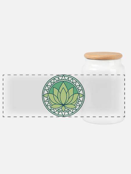 Zen Green Lotus Mandala - Panorama Keksdose mit Holzdeckel - Weiß
