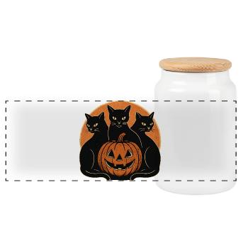 Schwarze Katzen und Kürbis Halloween - Panorama Keksdose mit Holzdeckel - Weiß - Vorne
