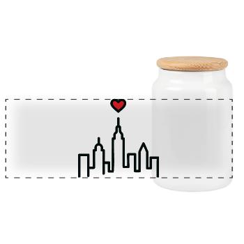 Urban heart on skyline - Panoramic Cookie Jar with Wooden Lid - white - Front