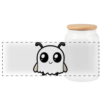 Ant Halloween Ghost - Panoramic Cookie Jar with Wooden Lid - white - Front