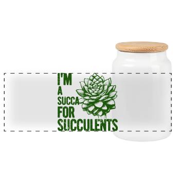 Im a Succa for Succulents - Panoramic Cookie Jar with Wooden Lid - white - Front