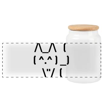 Cute Cat ASCII - Panoramic Cookie Jar with Wooden Lid - white - Front