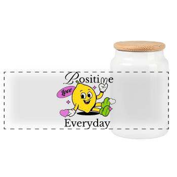 Lemonades Lemons Positive Love Everyday - Panoramic Cookie Jar with Wooden Lid - white - Front