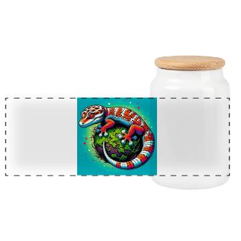 Gecko - Panoramic Cookie Jar with Wooden Lid - white - Front