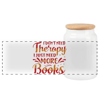 More books please typography - Panoramic Cookie Jar with Wooden Lid - white - Front
