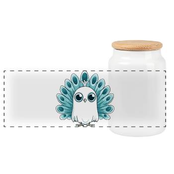 Peacock Bird Halloween Ghost - Panoramic Cookie Jar with Wooden Lid - white - Front