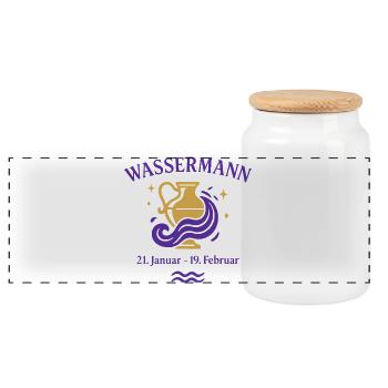 Sternzeichen Wassermann - Panorama Keksdose mit Holzdeckel - Weiß - Vorne