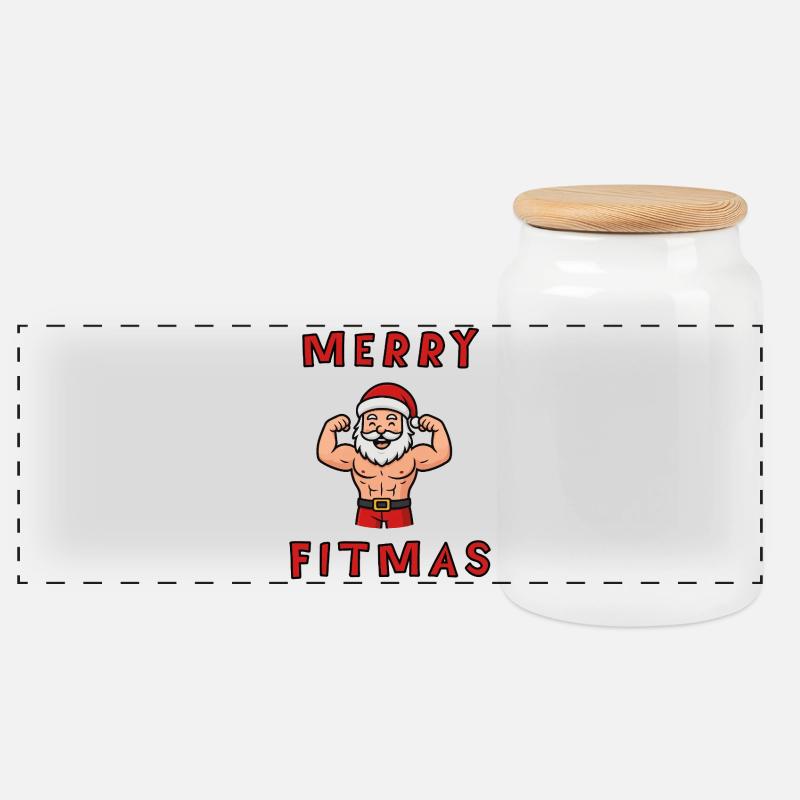 Merry Fitmas Santa  - Panorama Keksdose mit Holzdeckel - Weiß