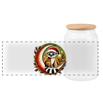 Santa Lemur on Moon - Panoramic Cookie Jar with Wooden Lid - white - Front