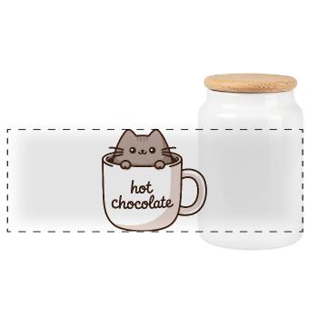 Chats dans une tasse – Breloque chocolat chaud - Boîte à biscuits avec couvercle en bois - blanc - Devant