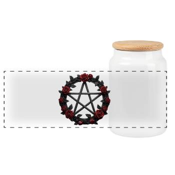 Circle of Roses Pentagram Gothic - Panoramic Cookie Jar with Wooden Lid - white - Front