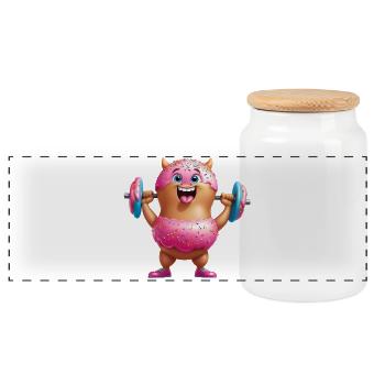 Donut Monster Krafttraining - Panorama Keksdose mit Holzdeckel - Weiß - Vorne
