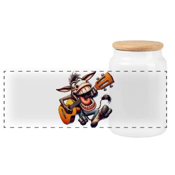 Funny Donkey With Guitar Cartoon Musician - Panoramic Cookie Jar with Wooden Lid - white - Front