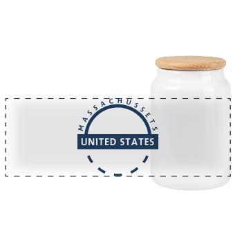 Design des Abzeichens des Bundesstaates Massachusetts - Panorama Keksdose mit Holzdeckel - Weiß - Vorne