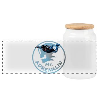 Mr. Adrenalin Skydiver Jump Logo - Panoramic Cookie Jar with Wooden Lid - white - Front