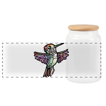 Hummingbird Bird Halloween Zombie - Panoramic Cookie Jar with Wooden Lid - white - Front