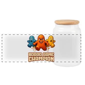 Board Game Champion – Funny Game Pieces - Panoramic Cookie Jar with Wooden Lid - white - Front