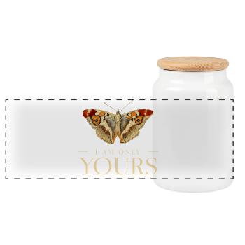 Colorful Butterfly Design – I'm Only Yours - Panoramic Cookie Jar with Wooden Lid - white - Front