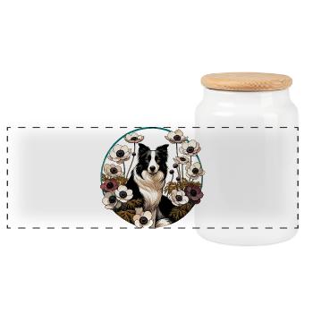 Border Collie im Blumenkreis - Panorama Keksdose mit Holzdeckel - Weiß - Vorne
