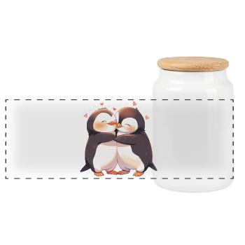 Pinguin Herz Liebe Süß Umarmung Pinguinliebe - Panorama Keksdose mit Holzdeckel - Weiß - Vorne