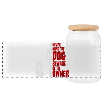 Peu importe chien Méfiez-vous du propriétaire Avertissement chiens Humour - Boîte à biscuits avec couvercle en bois - blanc - Devant