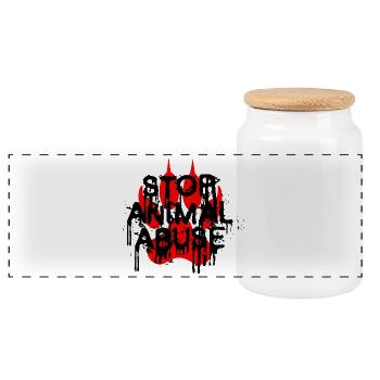 Stop Animal abuse - Panoramic Cookie Jar with Wooden Lid - white - Front