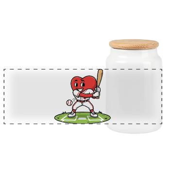 Heart-Shaped Baseball Player Shirt, Sports Fan - Panoramic Cookie Jar with Wooden Lid - white - Front