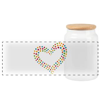 Rainbow Dot Heart - Panoramic Cookie Jar with Wooden Lid - white - Front