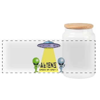 Green or grey alien? - Panoramic Cookie Jar with Wooden Lid - white - Front
